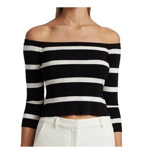 L'AGENCE Conner Striped Off-The-Shoulder Sweater Large